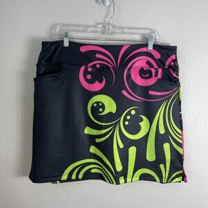 Bowlifi Skort Womens Plus 2X Black Neon Athletic Pull On Pockets Jersey Golf